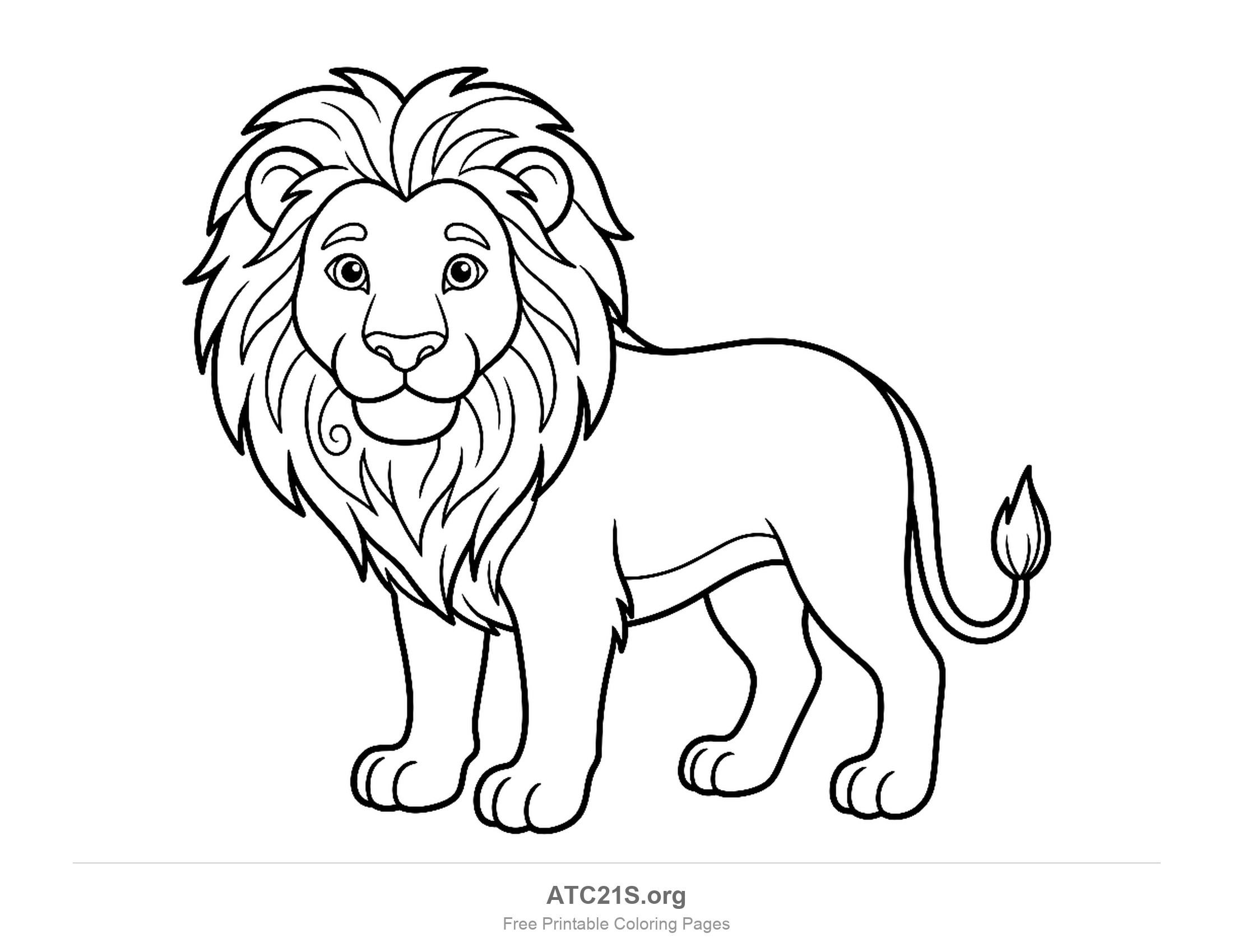 Standing lion with a detailed flowing mane, coloring page for older kids