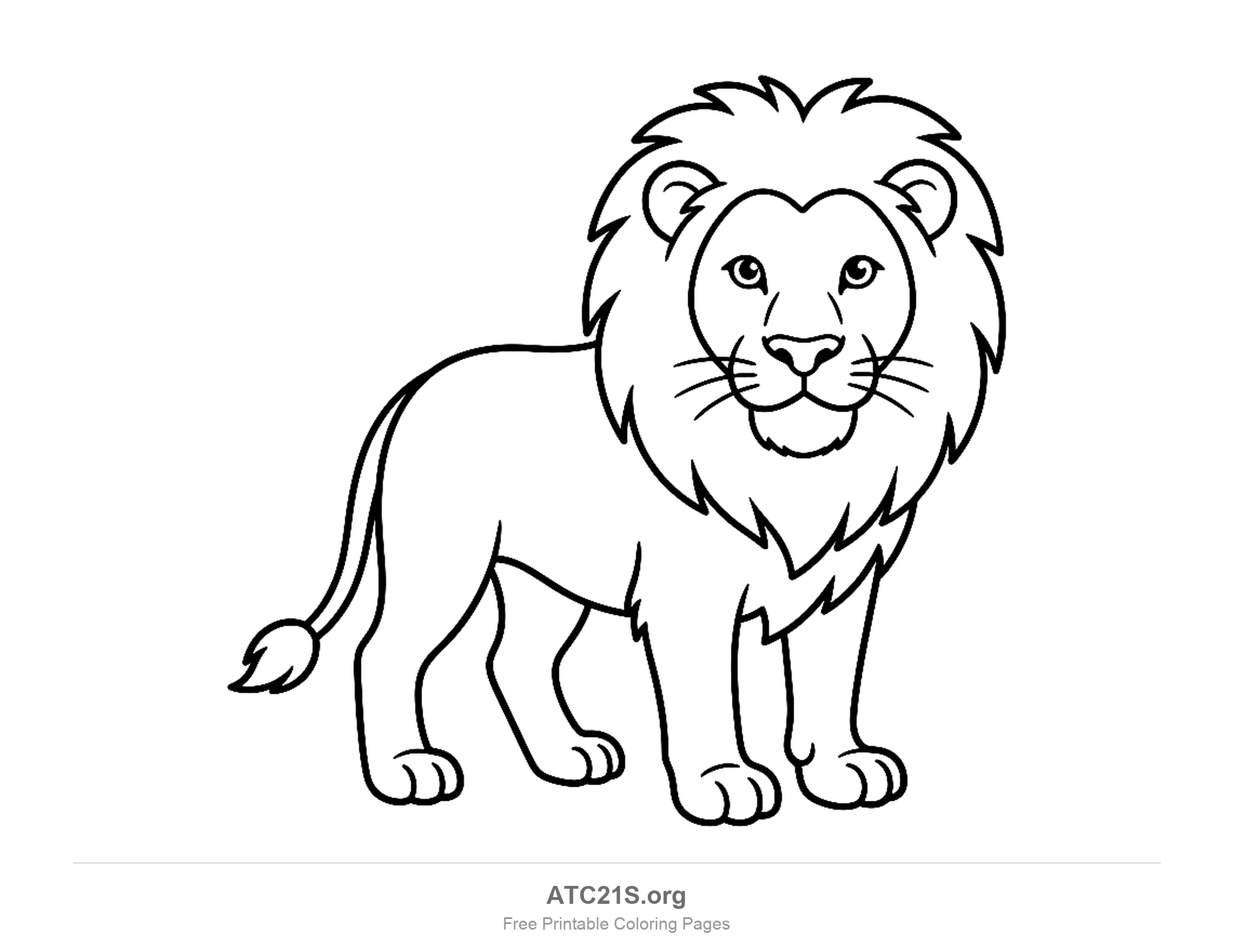Proud lion walking forward with a full mane, printable lion coloring page