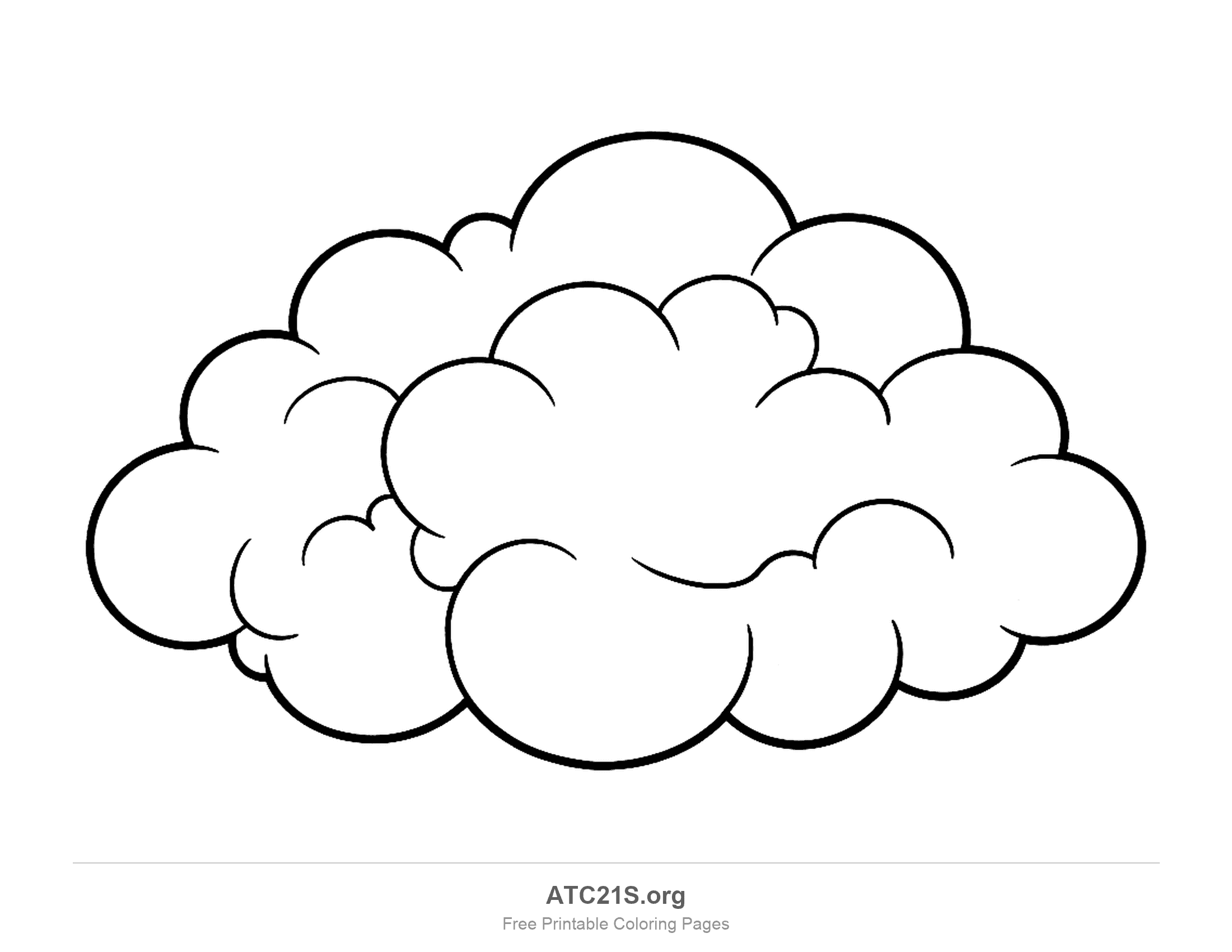 Big cumulus cloud with no face, built from more than a dozen overlapping rounded puffs, detailed cloud coloring page for older kids