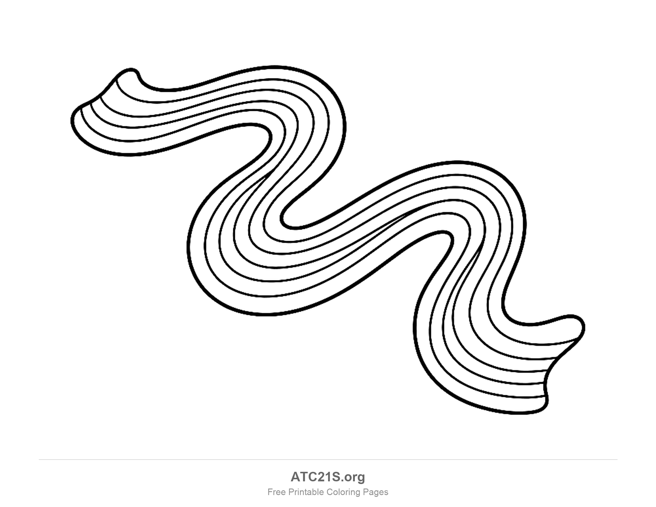Striped rainbow ribbon waving across the page in big S-shaped bends like a streamer in the wind, rainbow coloring page to print