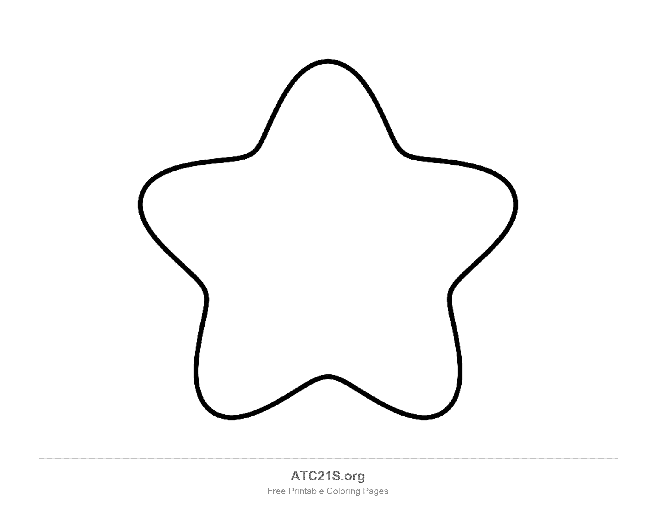 Puffy five-pointed star with soft rounded points like a cushion and nothing inside, simple star coloring page for preschoolers