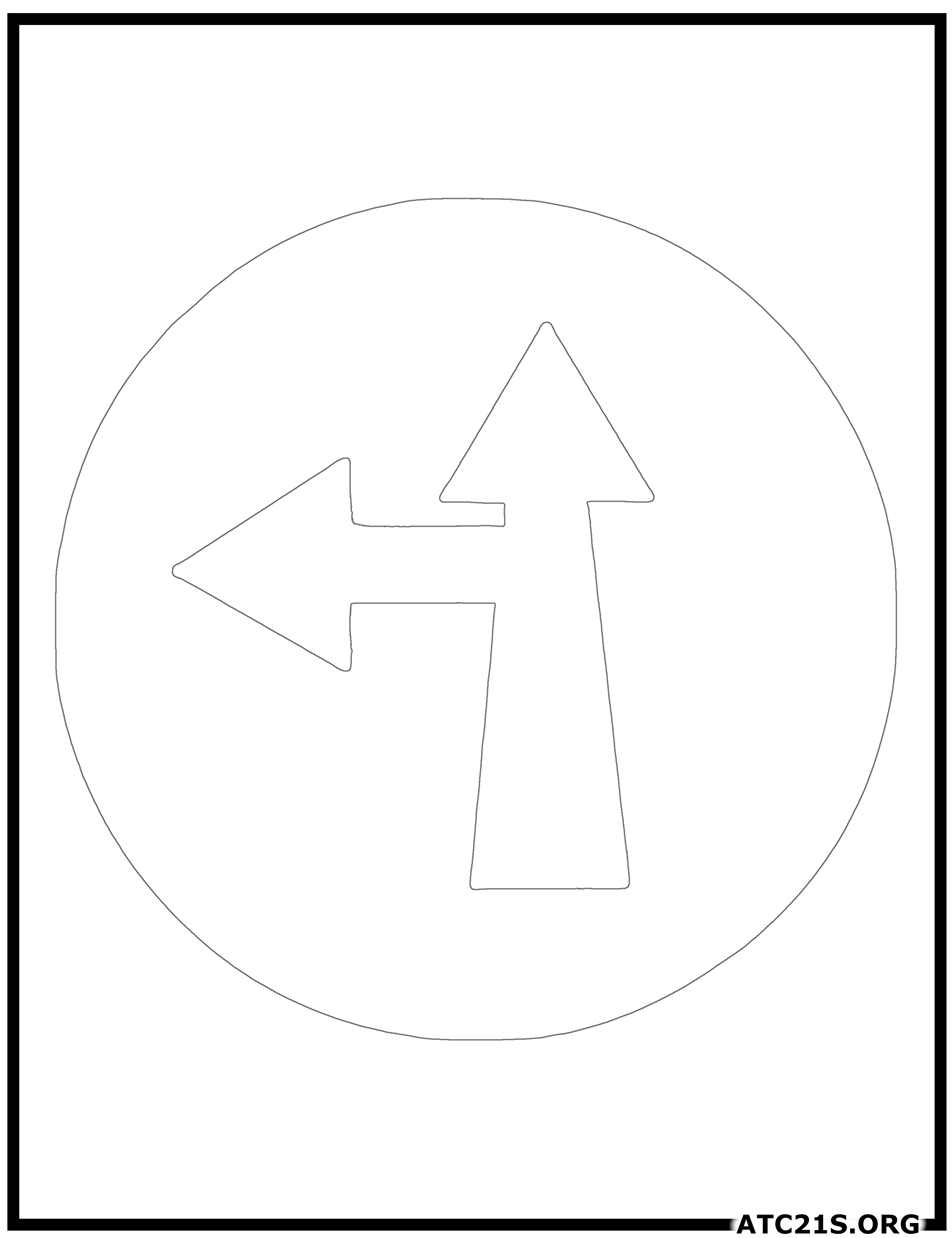 Ahead or Turn Left traffic sign coloring page