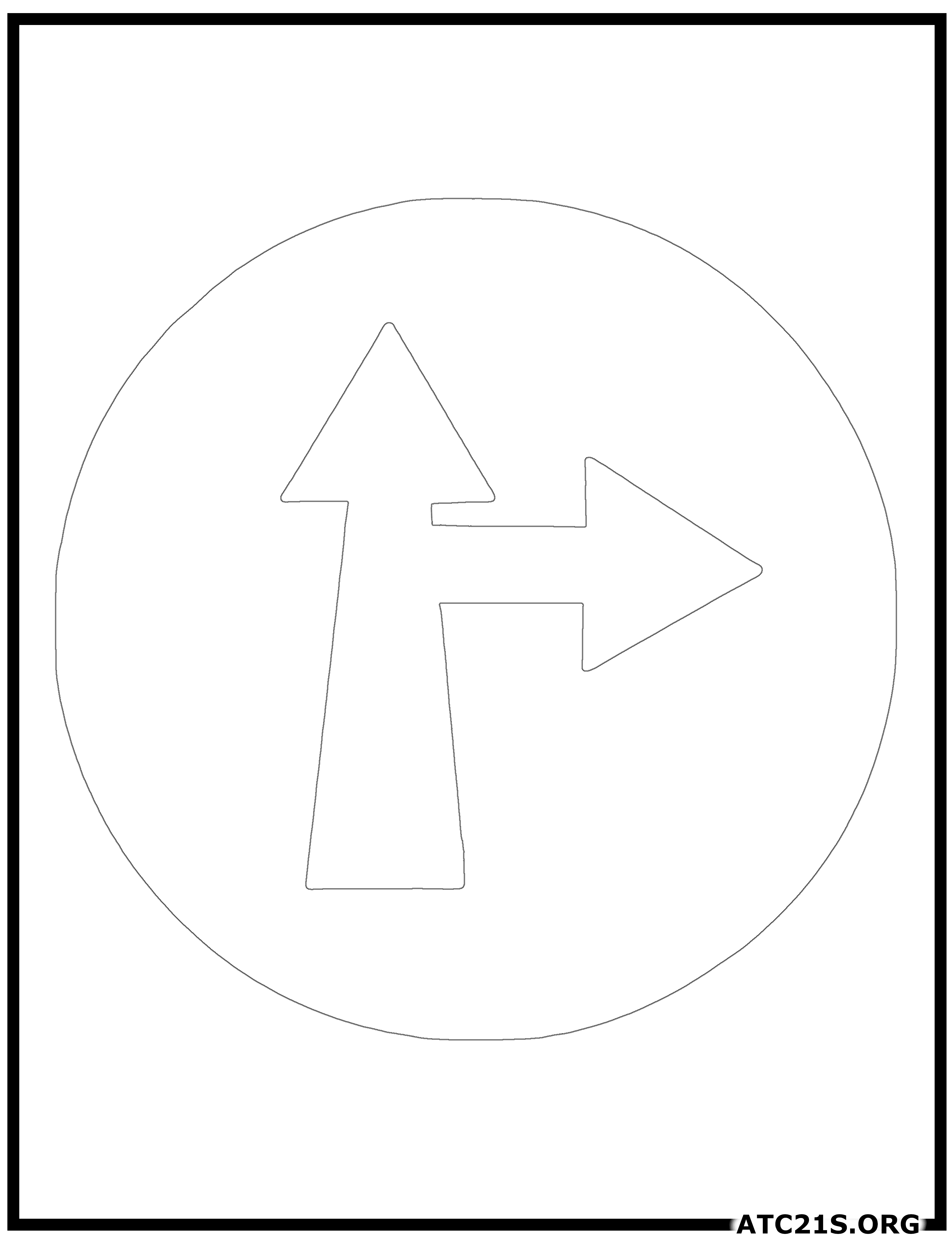 Ahead or Turn Right traffic sign coloring page