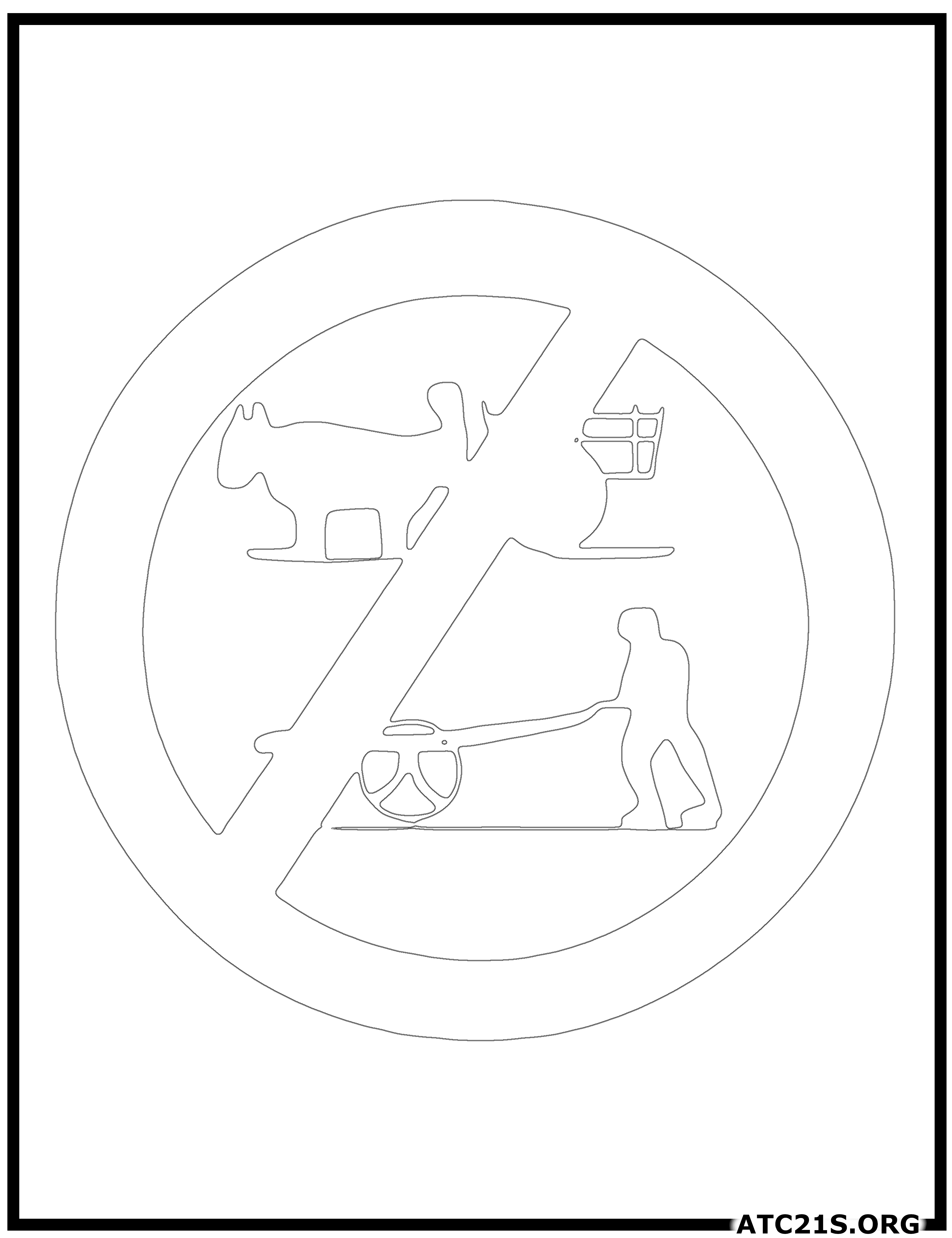Bullock and Hand Carts Prohibited traffic sign coloring page