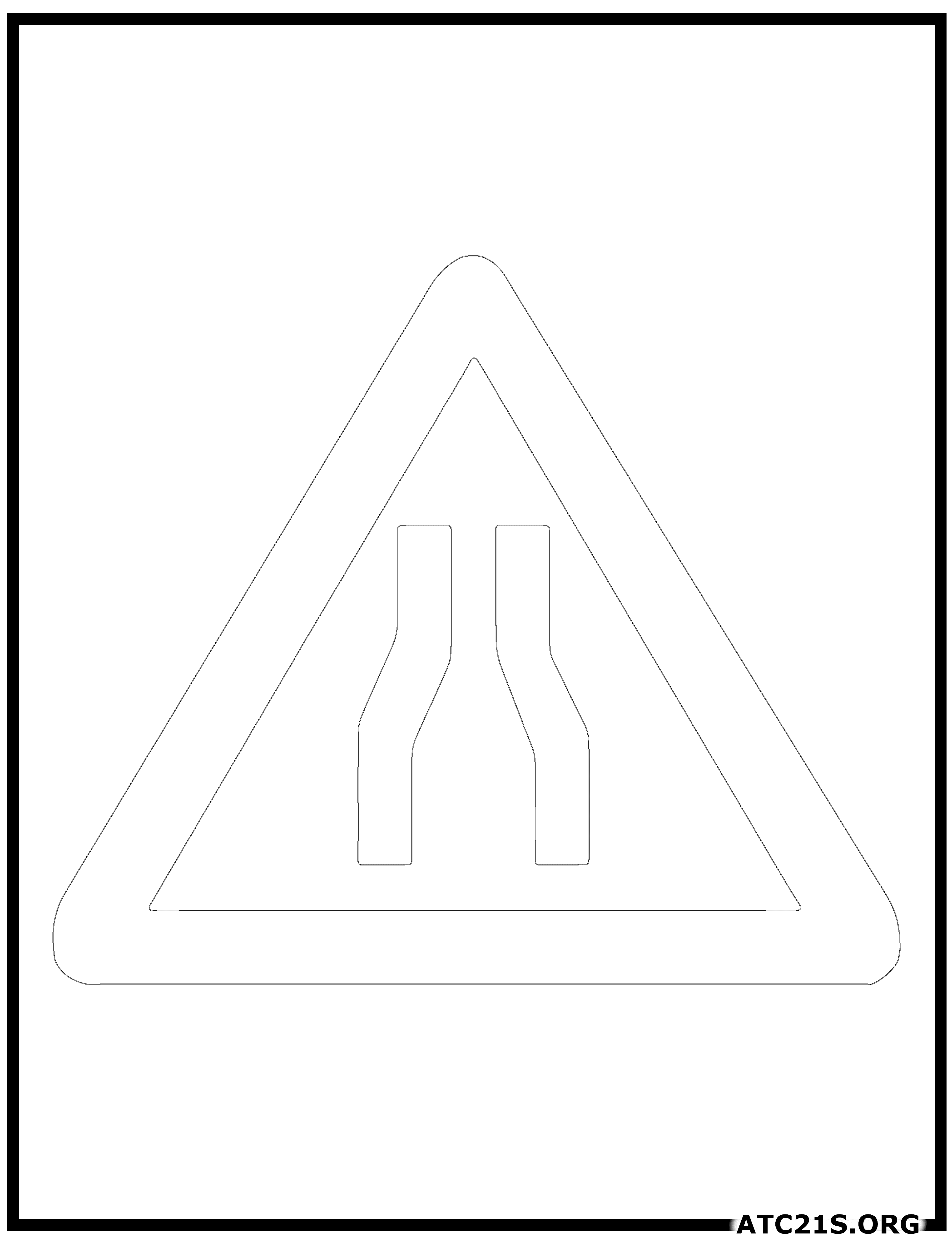Narrow Road traffic sign coloring page