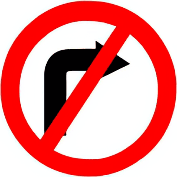 Right turn prohibited traffic sign colored