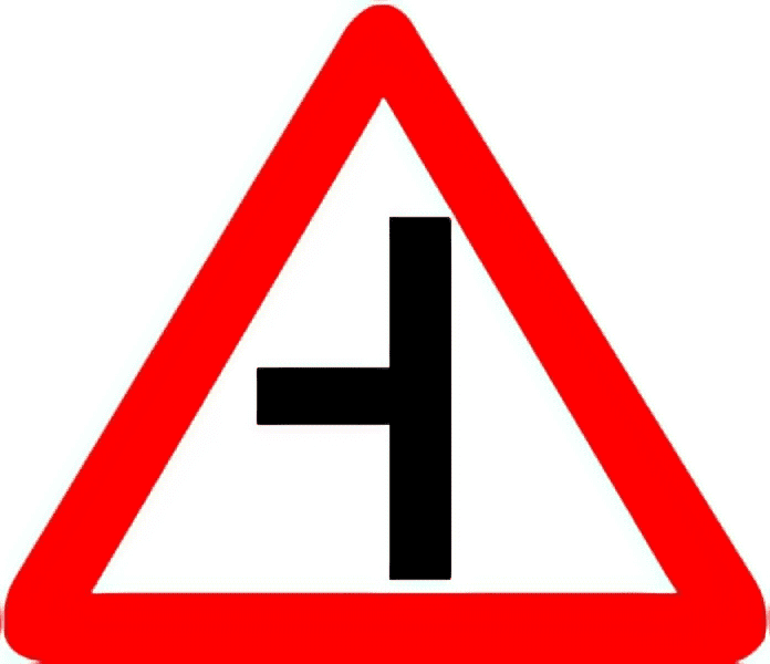 Side road left traffic sign colored