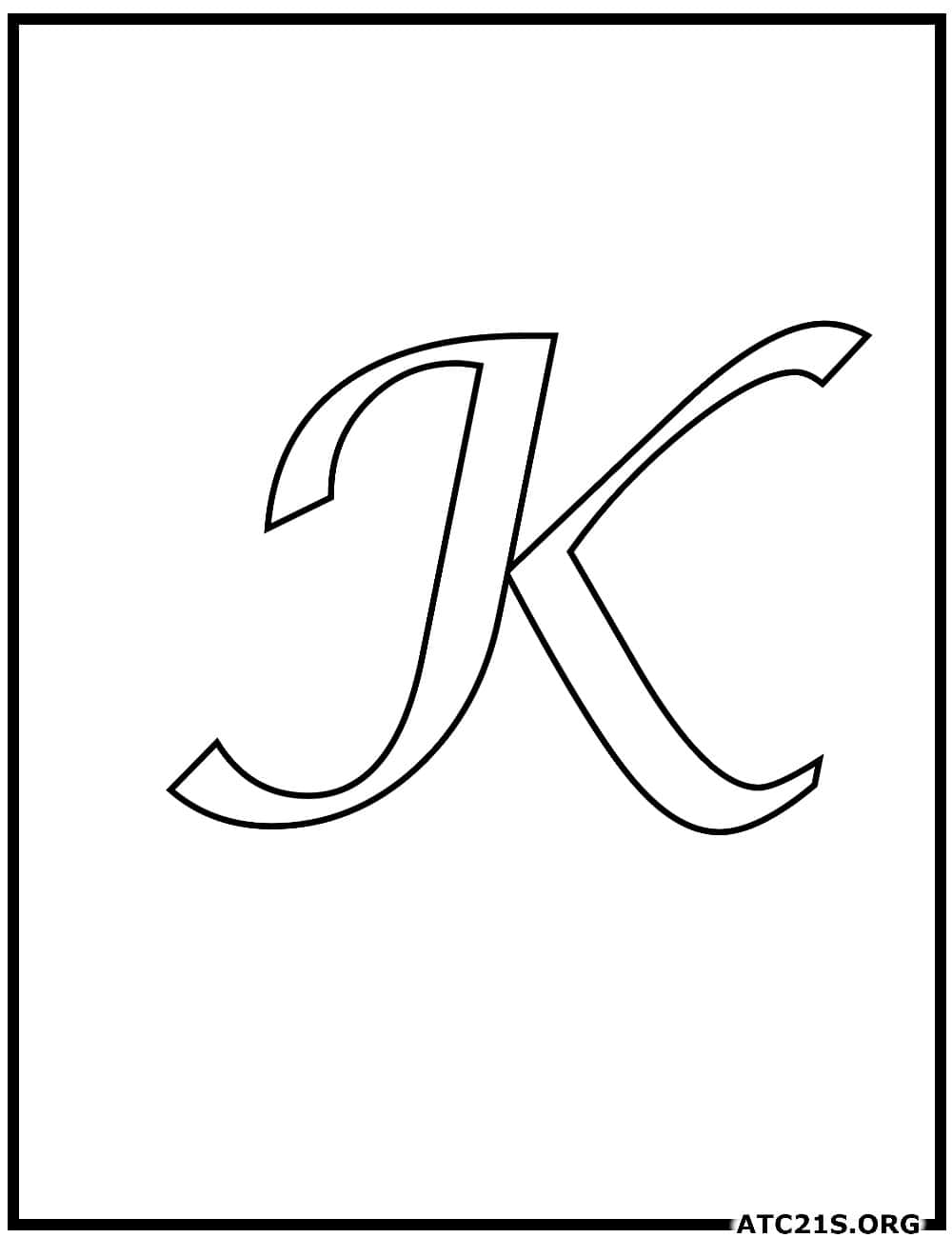 Letter K calligraphy uppercase coloring page