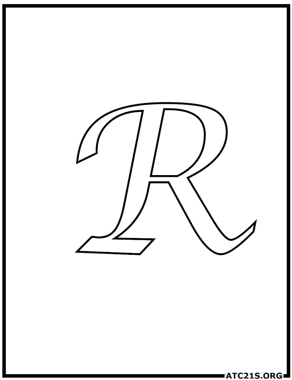 Letter R calligraphy uppercase coloring page