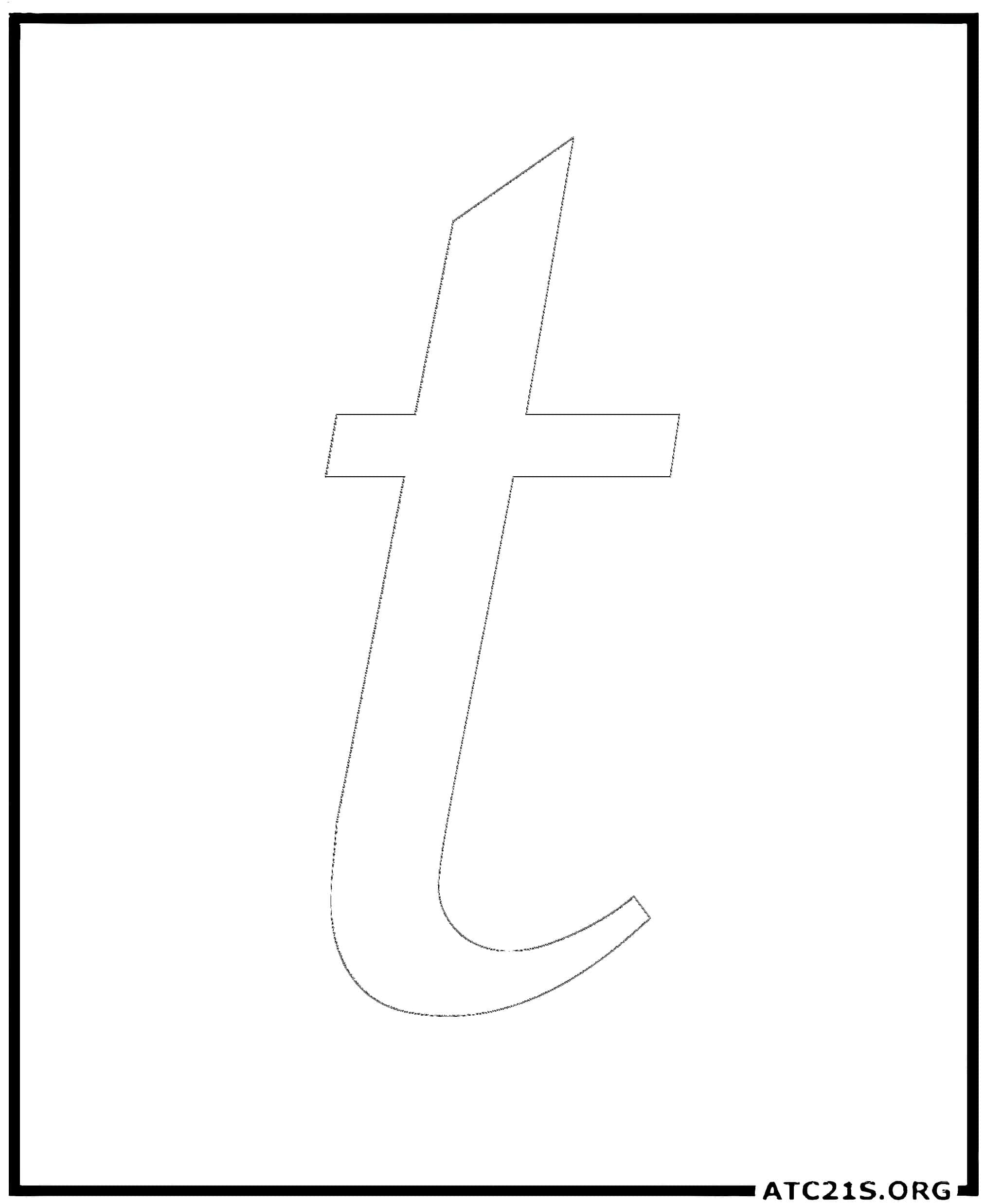 Letter T calligraphy lowercase coloring page