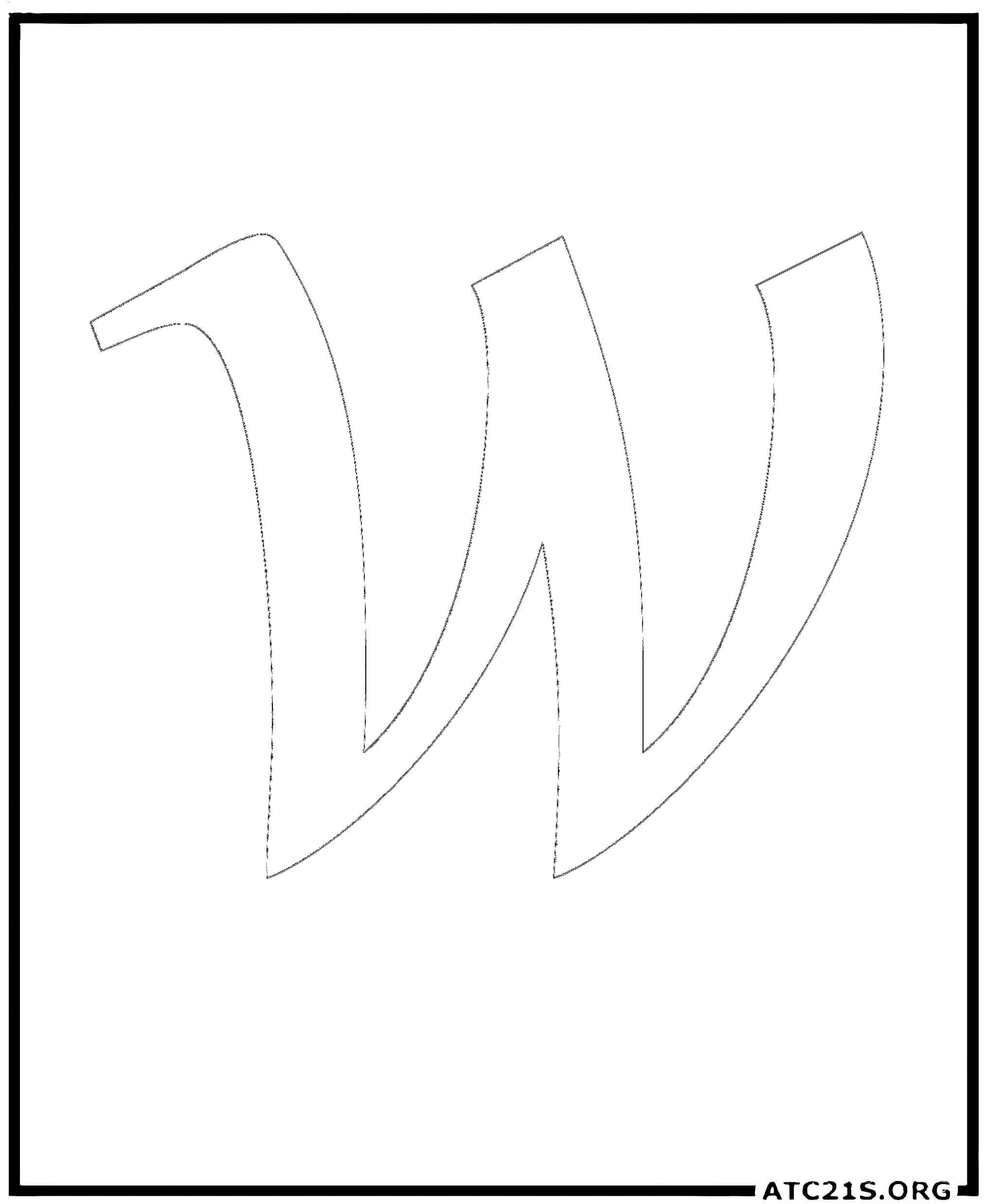 Letter W calligraphy lowercase coloring page