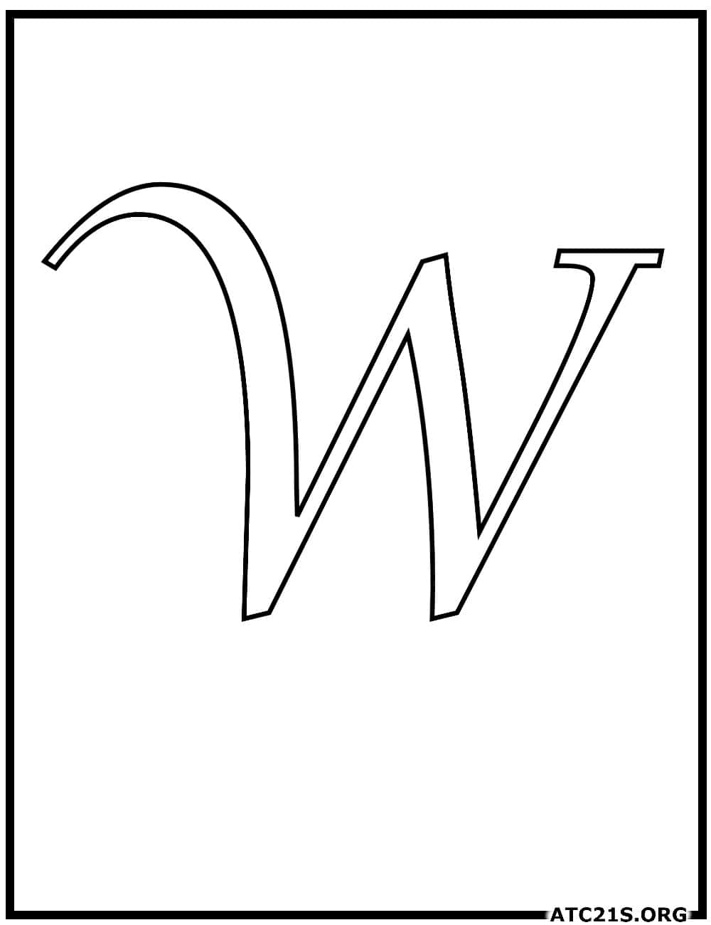 Letter W calligraphy uppercase coloring page