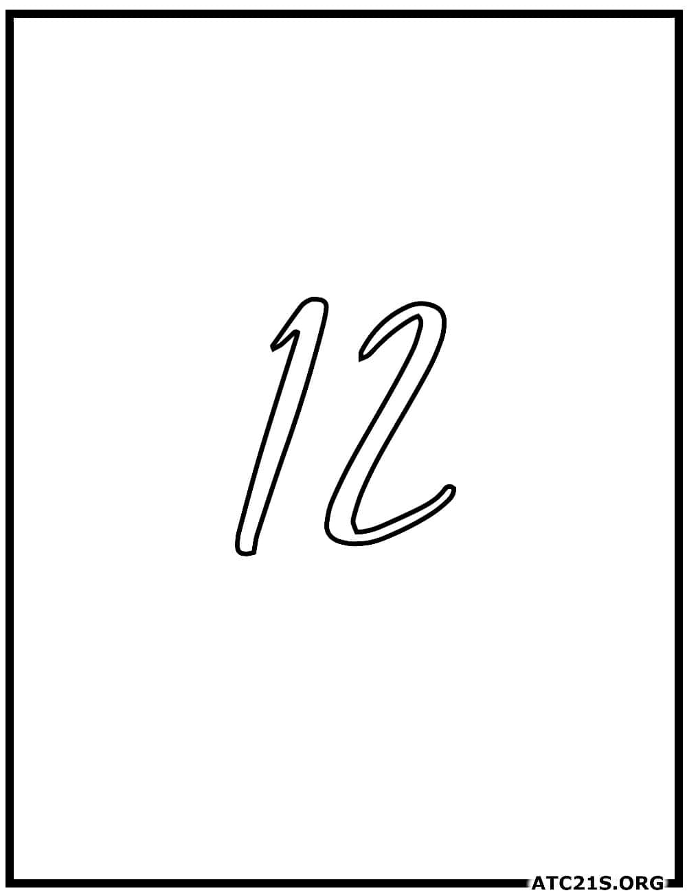 Number 12 calligraphy coloring page