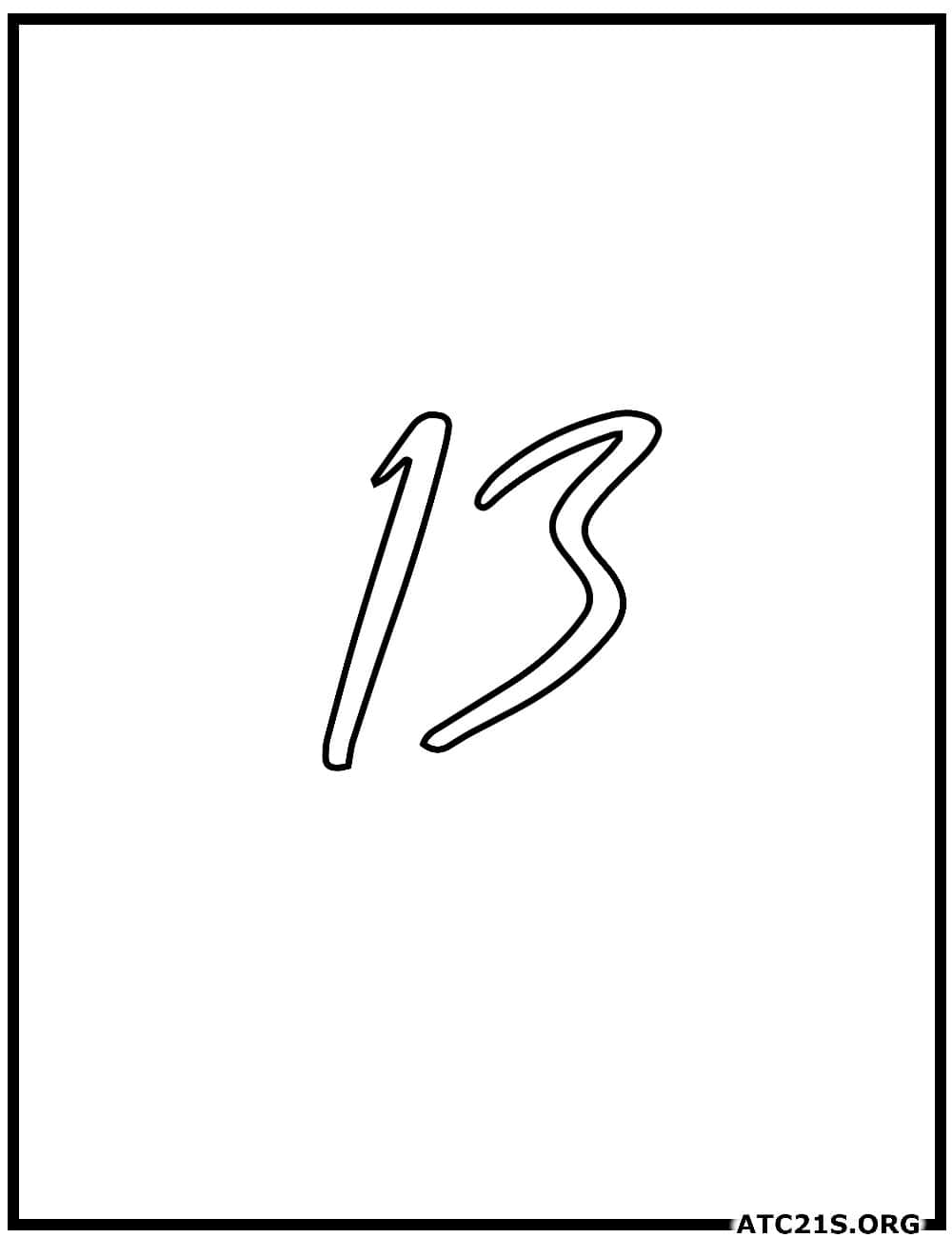 Number 13 calligraphy coloring page