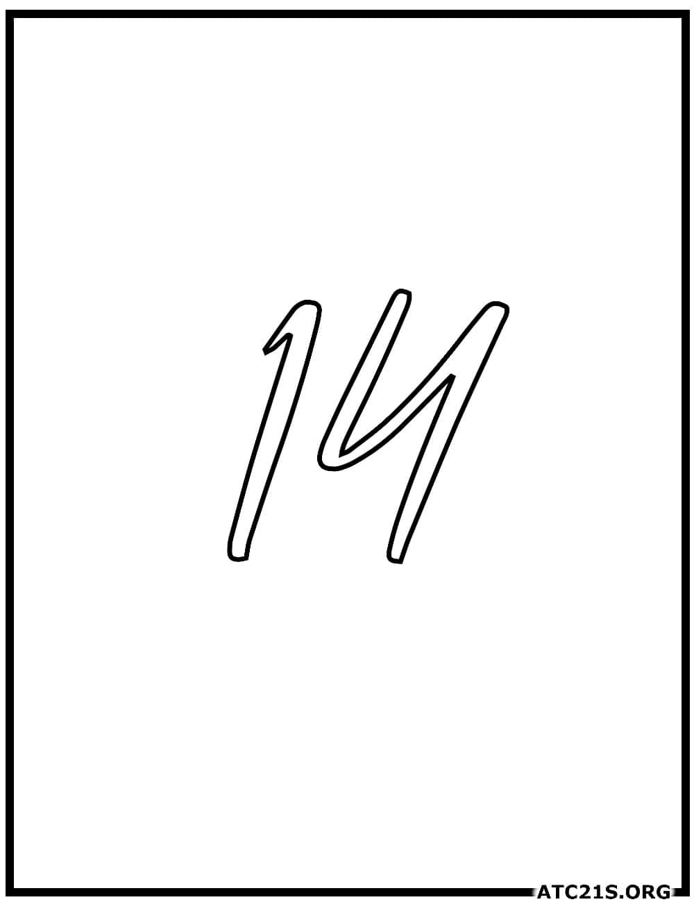 Number 14 calligraphy coloring page
