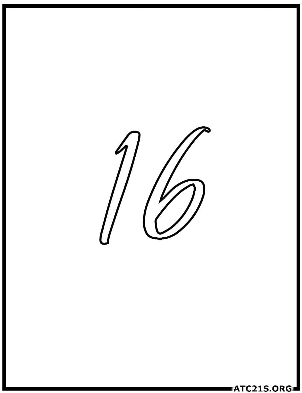 Number 16 calligraphy coloring page