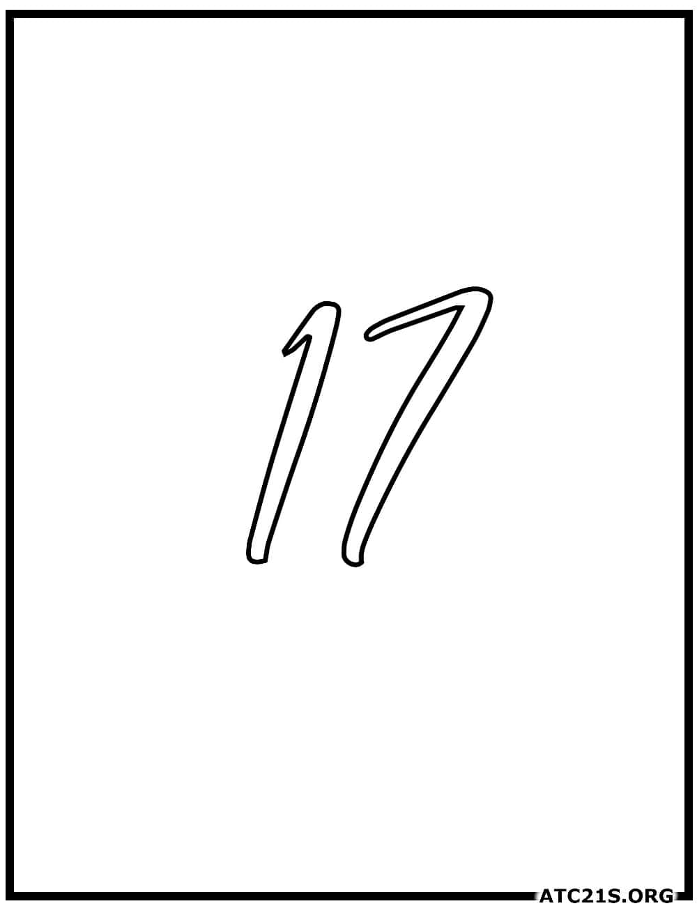 Number 17 calligraphy coloring page