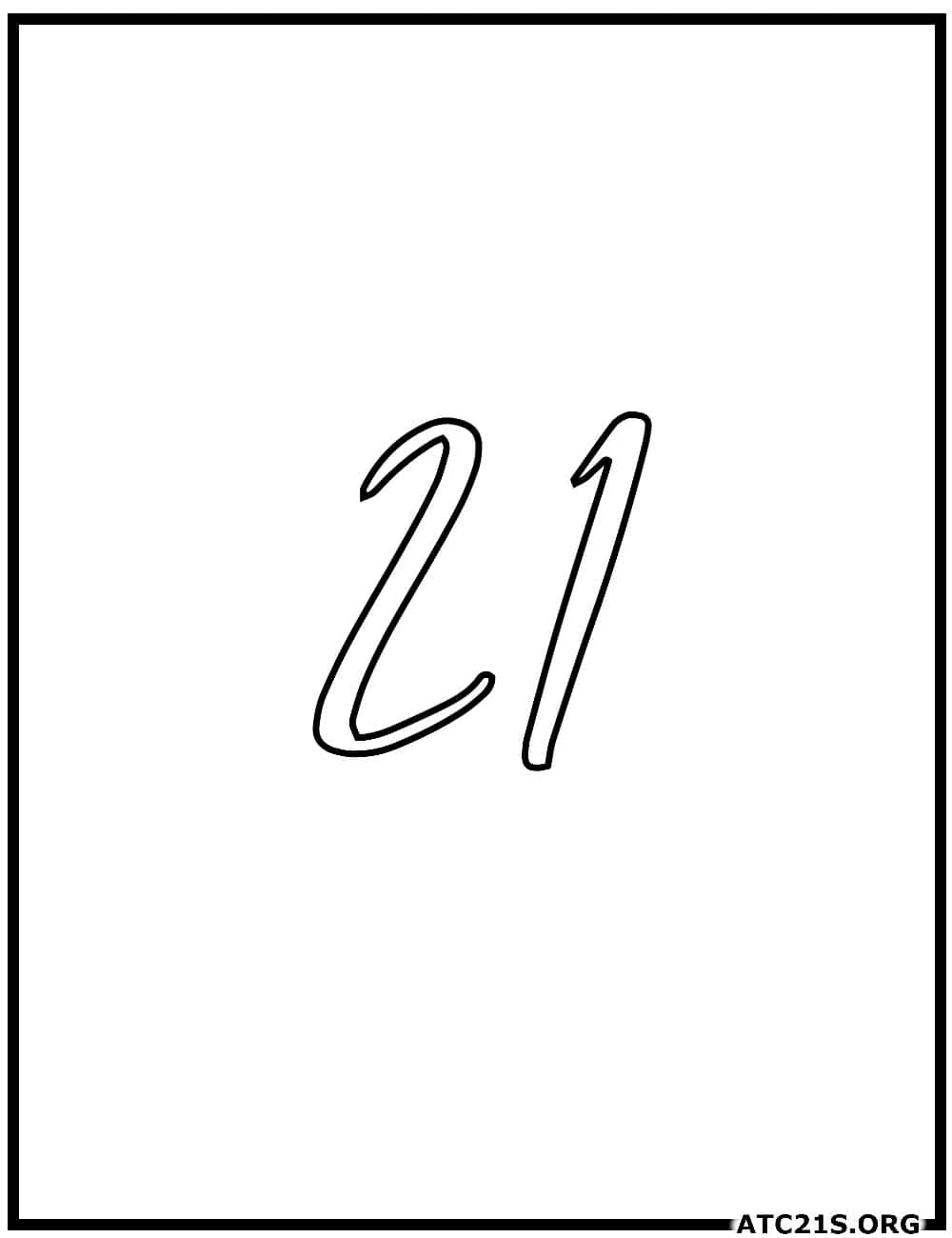 Number 21 calligraphy coloring page