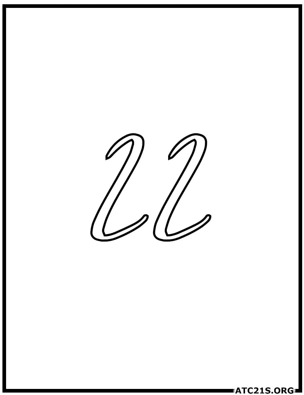 Number 22 calligraphy coloring page