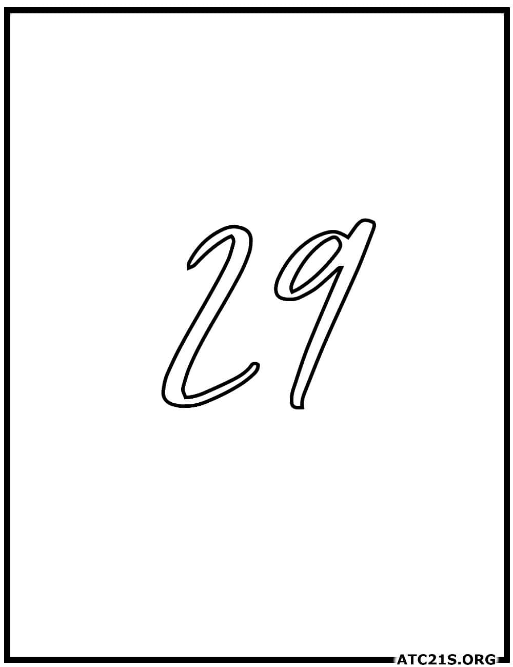 Number 29 calligraphy coloring page