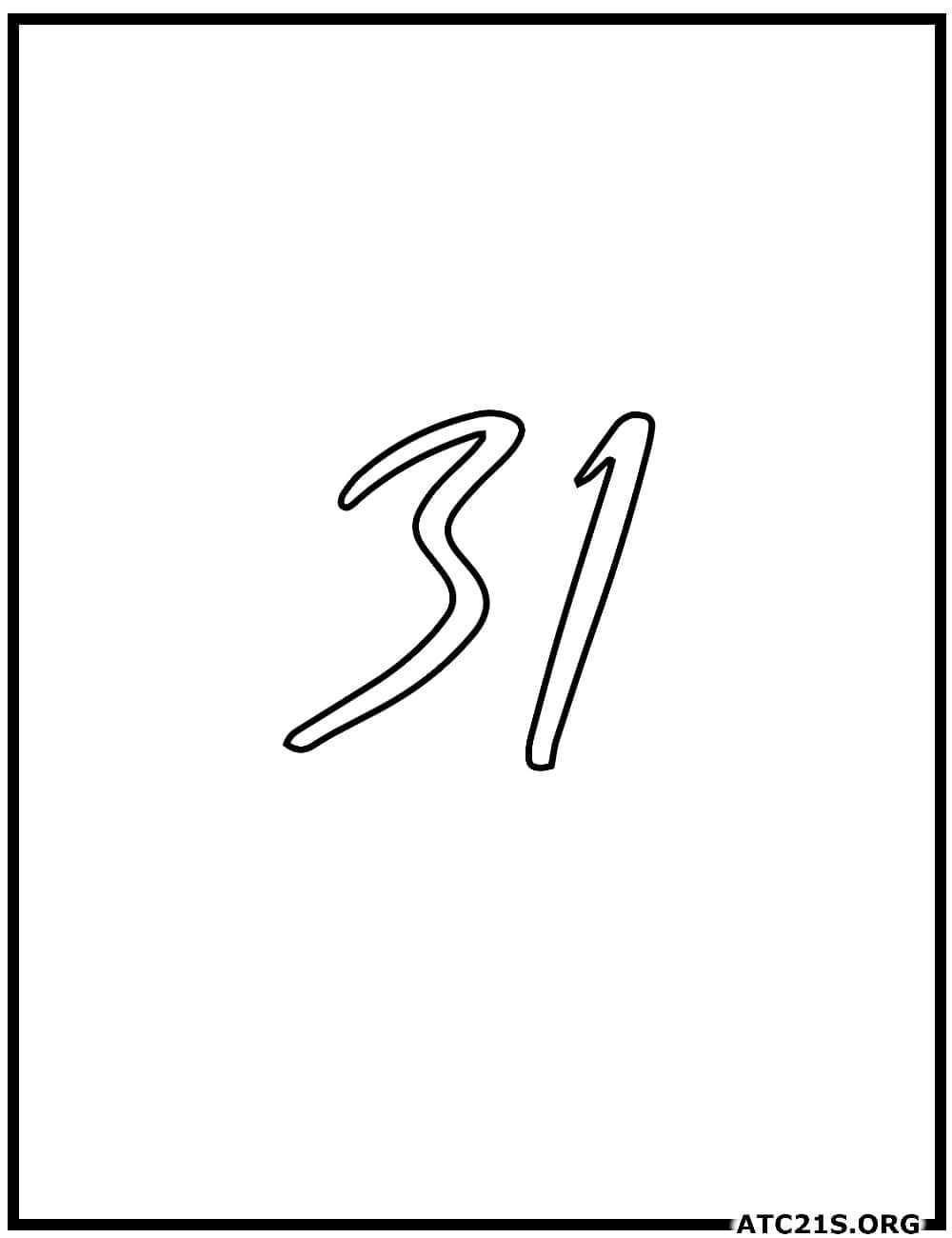 Number 31 calligraphy coloring page