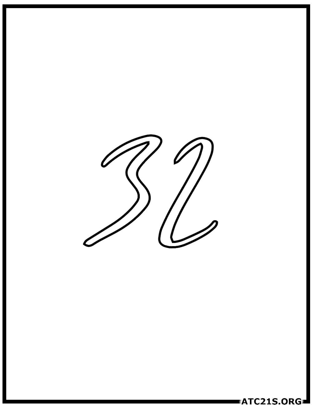 Number 32 calligraphy coloring page