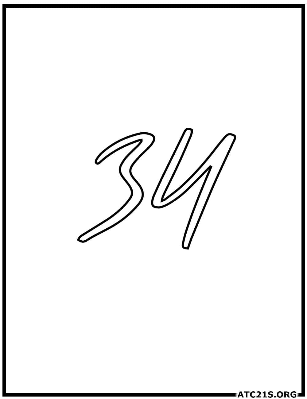 Number 34 calligraphy coloring page