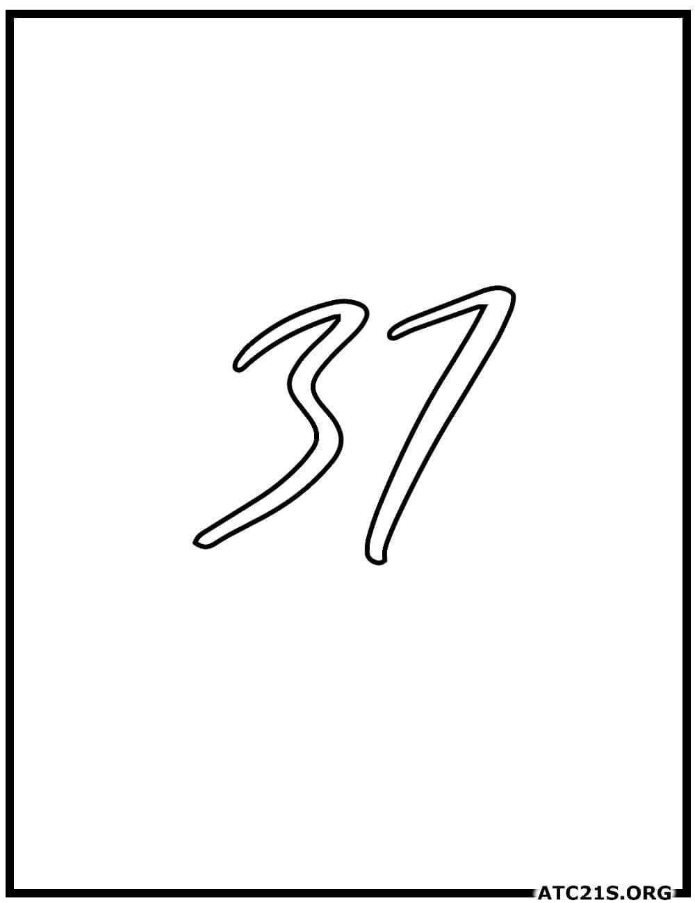 Number 37 calligraphy coloring page