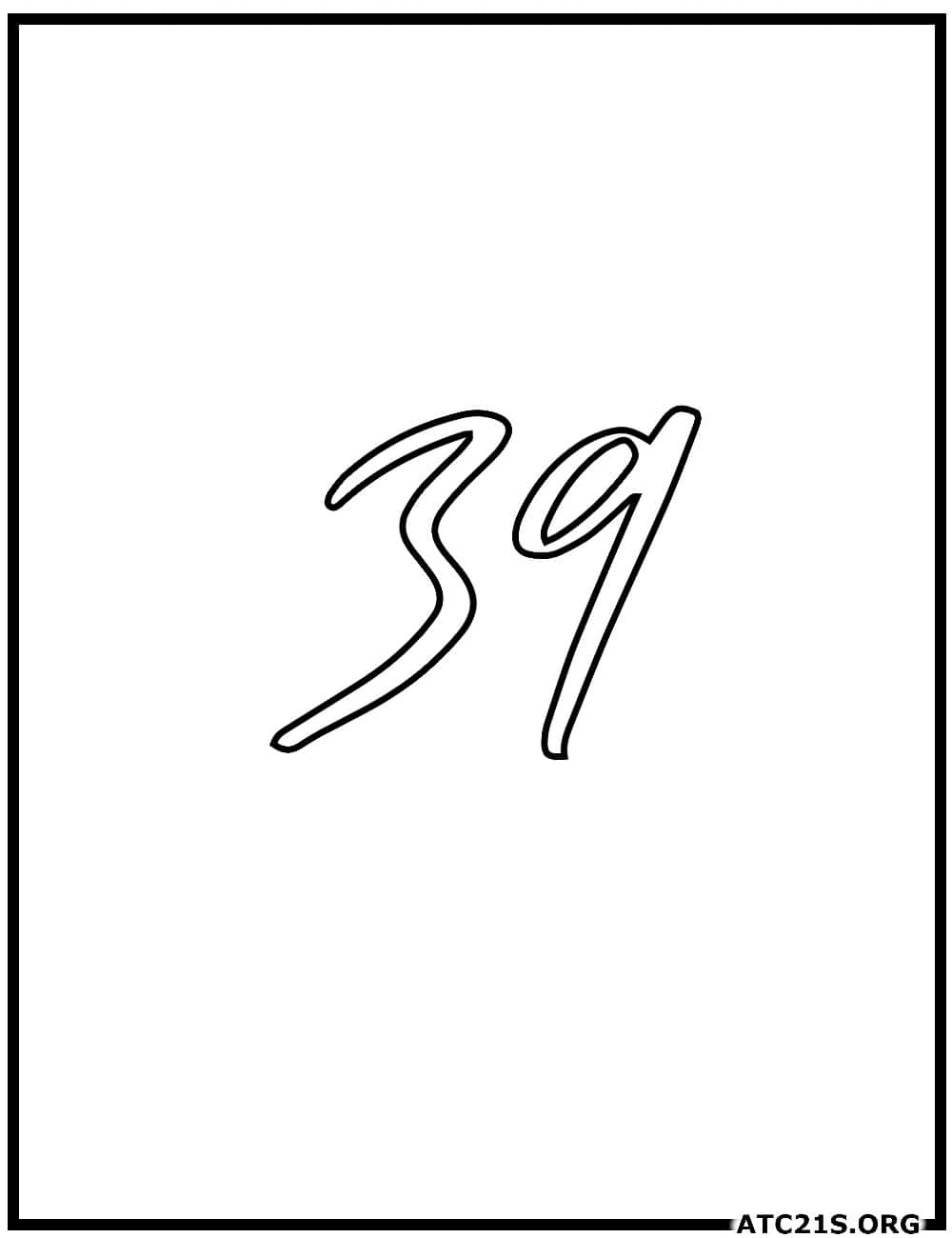Number 39 calligraphy coloring page