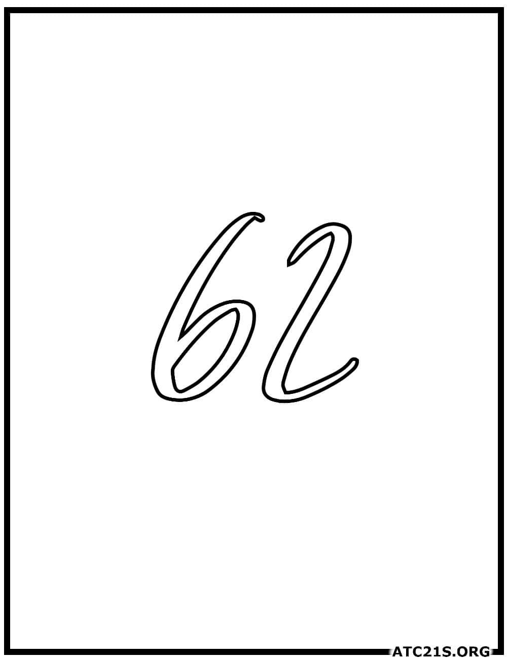 Number 62 calligraphy coloring page