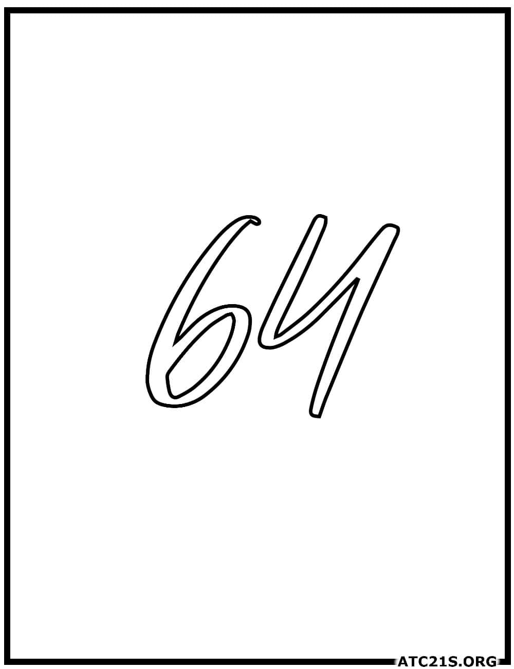 Number 64 calligraphy coloring page
