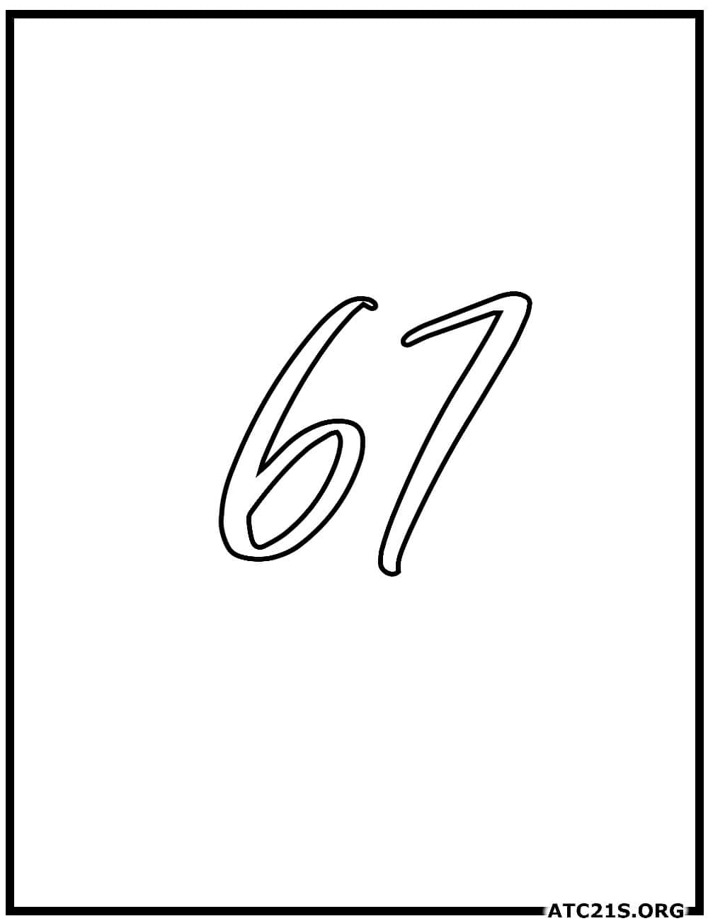 Number 67 calligraphy coloring page