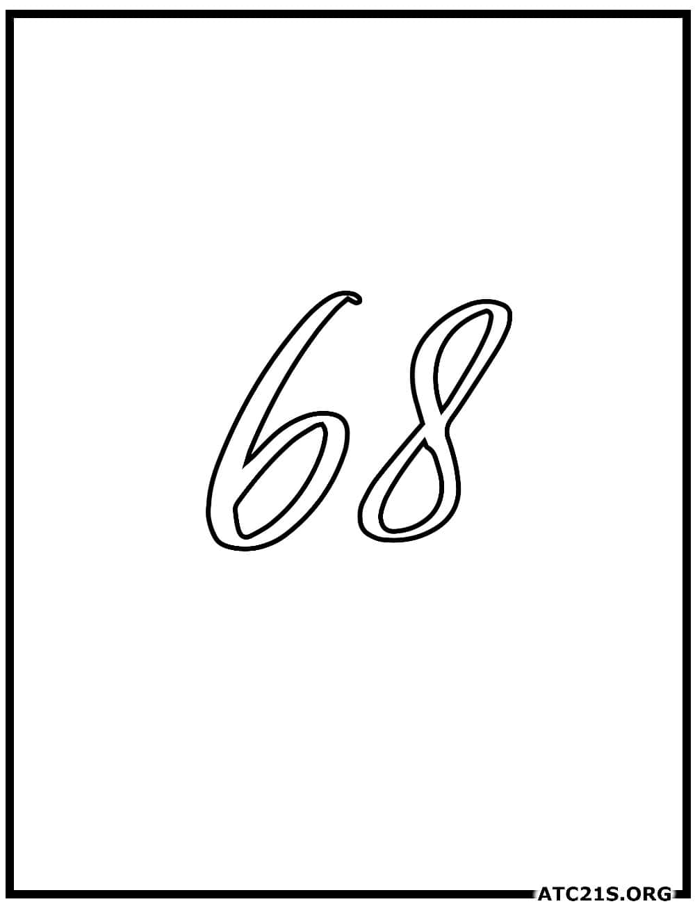 Number 68 calligraphy coloring page