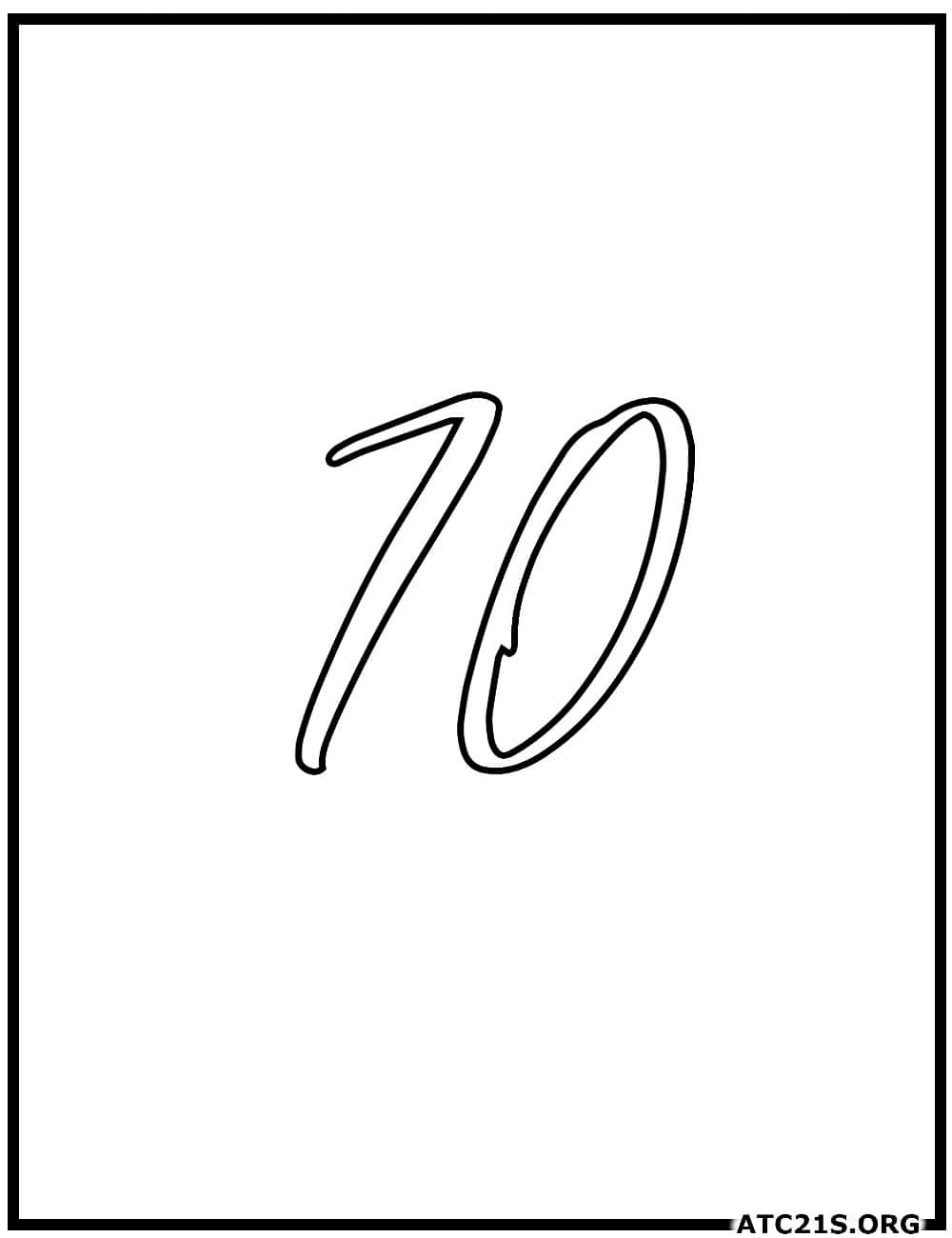 Number 70 calligraphy coloring page
