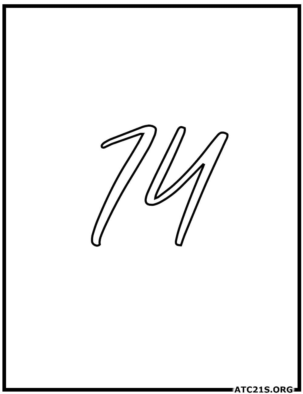 Number 74 calligraphy coloring page