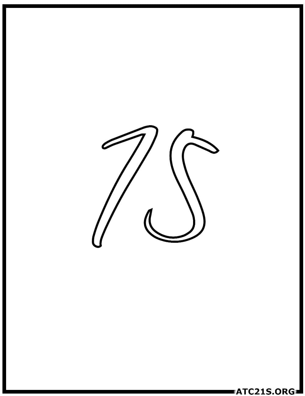 Number 75 calligraphy coloring page