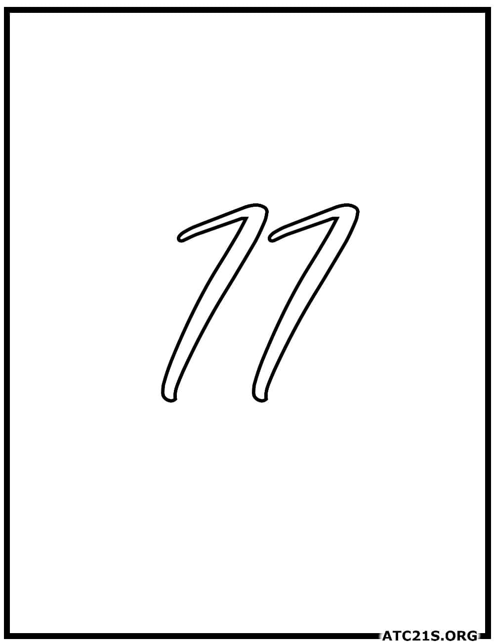 Number 77 calligraphy coloring page