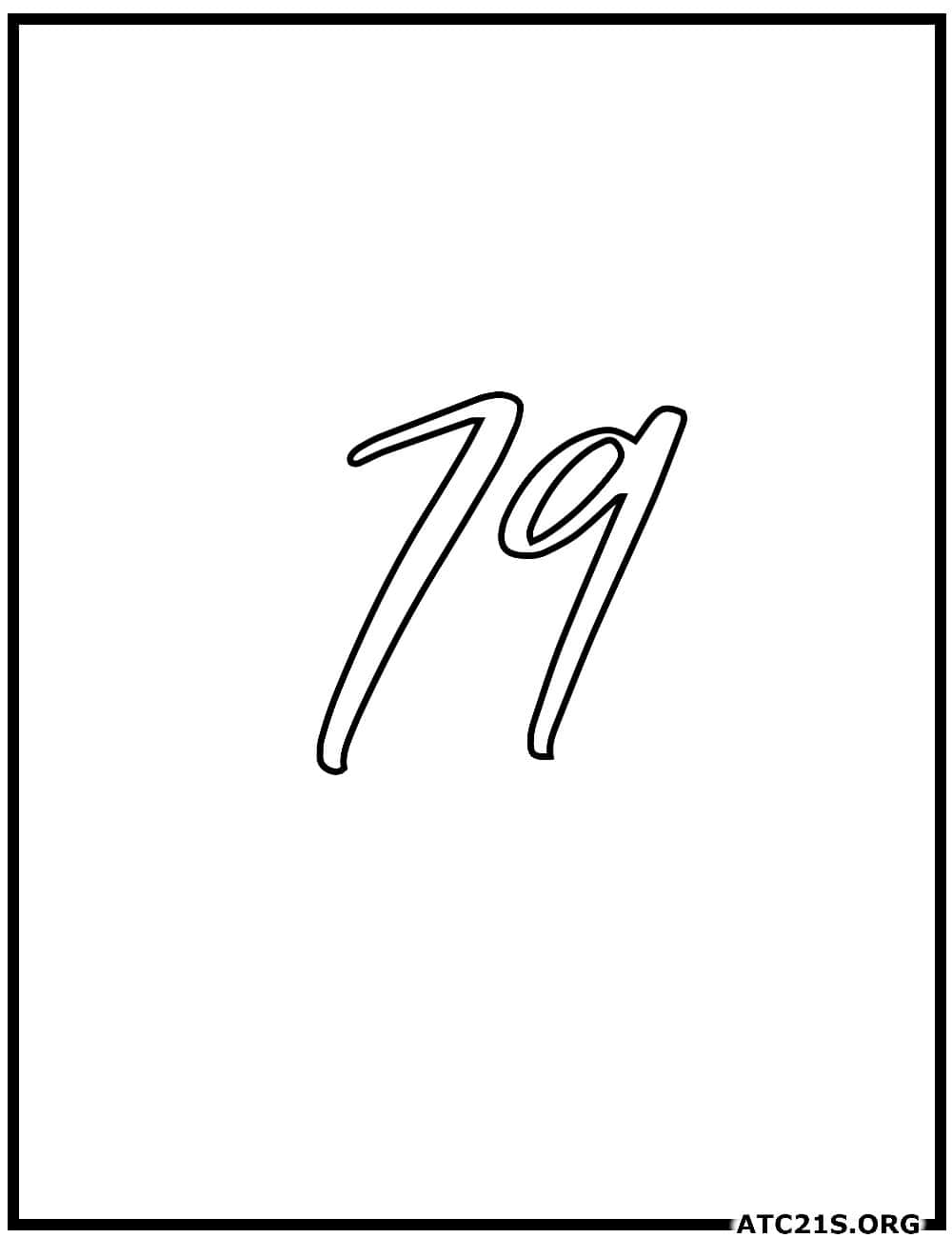 Number 79 calligraphy coloring page