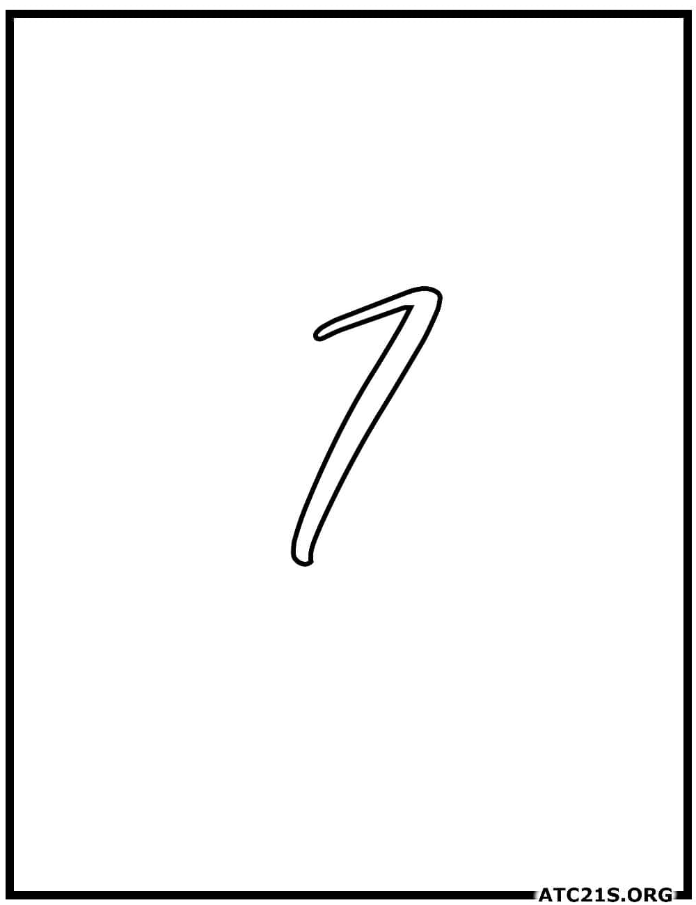 Number 7 calligraphy coloring page