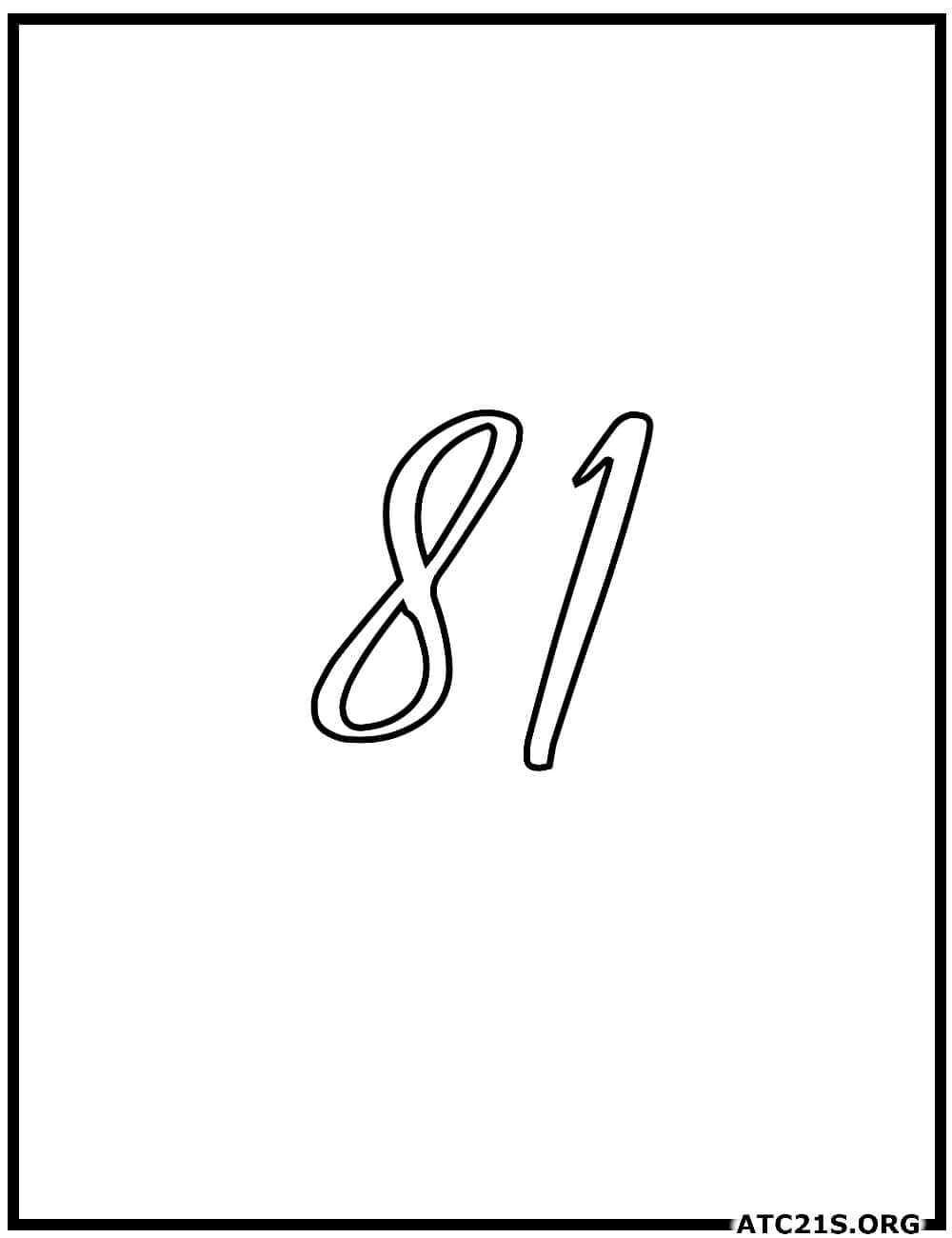 Number 81 calligraphy coloring page