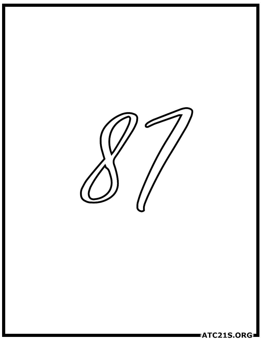 Number 87 calligraphy coloring page