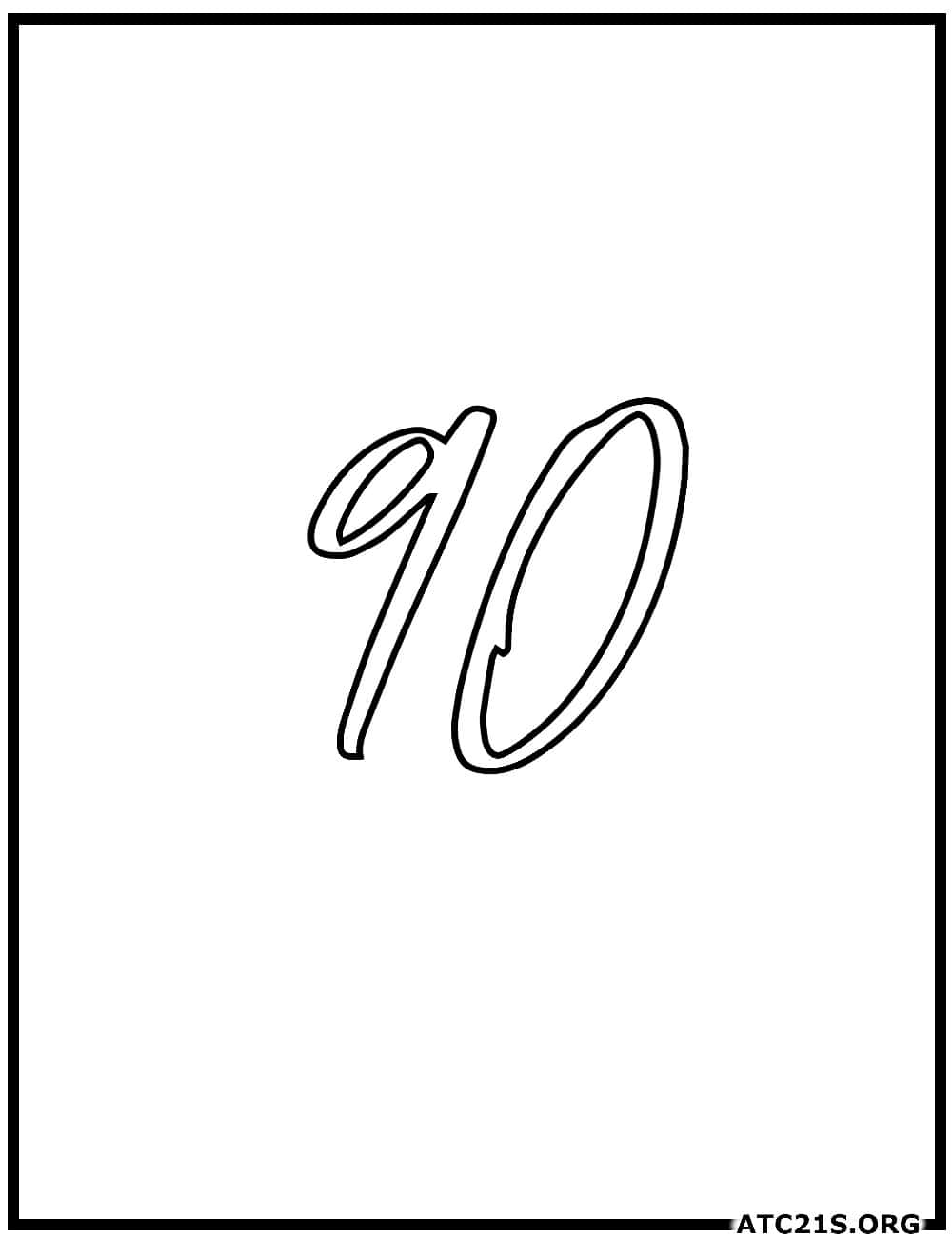 Number 90 calligraphy coloring page